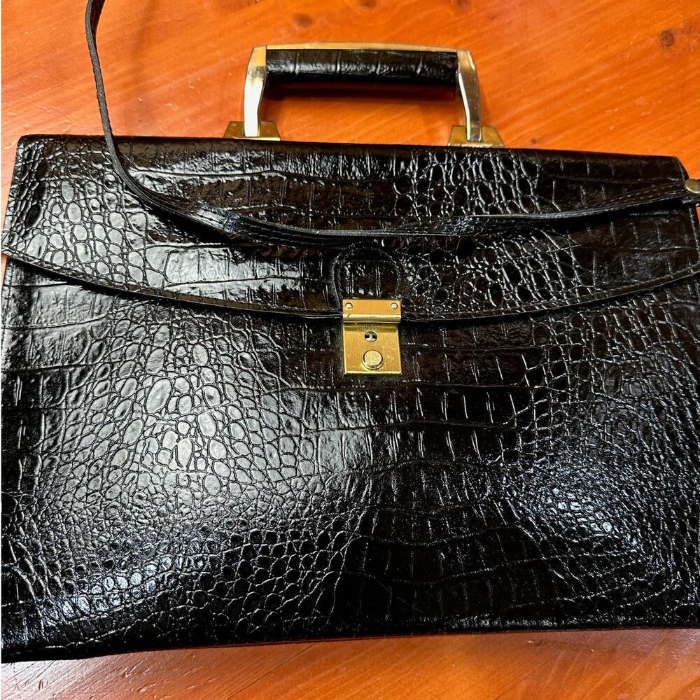 NWOT - Vintage Vivace Black Leather Crocodile Embossed Briefcase/Laptop Bag